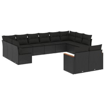 Vidaxl 12-dijelni set vrtnih sofa od poliratana s jastucima crni