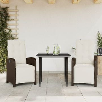 Vidaxl Bistro set od 3 dijela s jastucima, smeđi, poli ratan