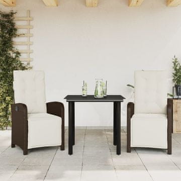 Vidaxl Bistro set od 3 dijela s jastucima, smeđi, poli ratan