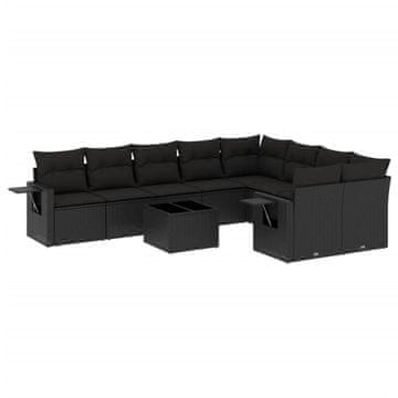 Vidaxl 10-dijelni set vrtnih sofa s jastucima crni od poliratana