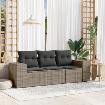 Vidaxl Vrtna sofa od 3 dijela s jastucima, siva, poliratan