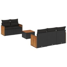 Vidaxl 6-dijelni set vrtnih sofa s jastucima crni od poliratana