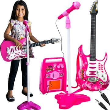 slomart Dječja gitara s mikrofonom i pojačalom, roza