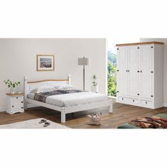 eoshop Bračni krevet CORONA 180x200 cm, masivna borovina, bijeli vosak