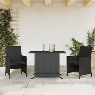 Vidaxl Bistro set od 3 dijela s jastucima, crni, poli ratan
