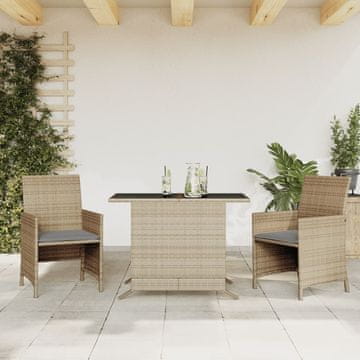 Vidaxl Bistro set od 3 komada s jastucima, miješana bež boja, PE ratan