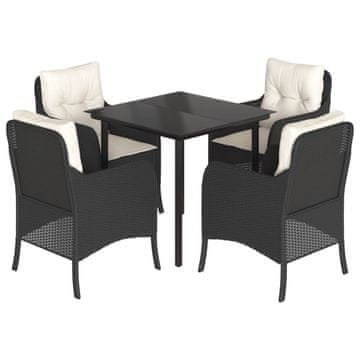 Vidaxl 5-dijelni vrtni blagovaonski set s jastucima od poliratana crni