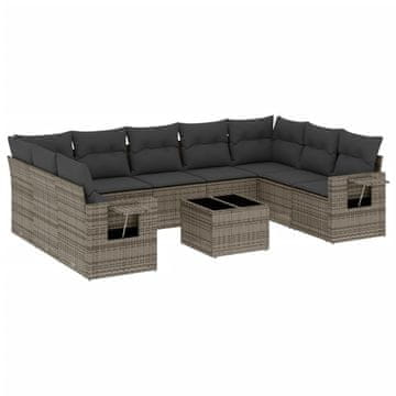 Vidaxl 10-dijelni set vrtnih sofa od poliratana s jastucima sivi