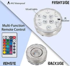 Netscroll Vodootporne LED lampice s daljinskim upravljanjem, 4 komada, RGB rasvjeta za bazen, fontanu, akvarij, dekoraciju, GlowWaterLights
