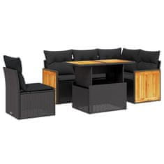 Vidaxl 6-dijelni set vrtnih sofa s jastucima crni od poliratana