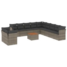 Vidaxl 12-dijelni set vrtnih sofa od poliratana s jastucima sivi