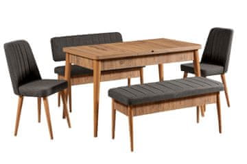 Woody Fashion Komplet za blagovaonicu, stol, stolice i klupe, Vina 1053 - Anthracite, Walnut
