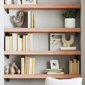 Vidaxl Polica, smeđa, 80x30x(2-6) cm, lakirano puno hrastovo drvo