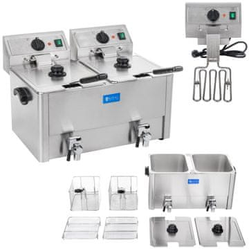 Royal Catering Dvostruka električna friteza s ispusnim slavinama i termostatom EGO 2x8L