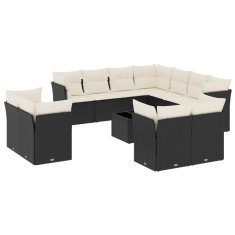 Vidaxl 12-dijelni set vrtnih sofa od poliratana s jastucima crni