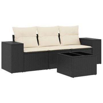 Vidaxl 4-dijelni set vrtnih sofa od poliratana s jastucima crni