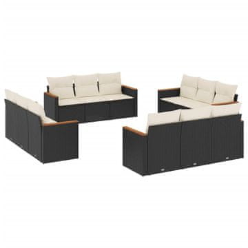Vidaxl 12-dijelni set vrtnih sofa od poliratana s jastucima crni
