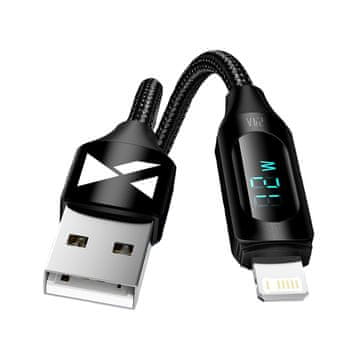 WOZINSKY IPhone USB-A - Lightning kabel s LED zaslonom 2.4A 1m crni