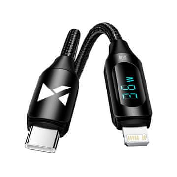 WOZINSKY IPhone USB-C - Lightning kabel s LED zaslonom 36W 2m crni