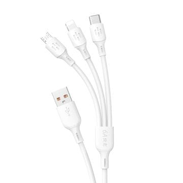 DUDAO 3u1 kabel USB-A na USB-C micro USB iPhone Lightning 480Mb/s 1,2 m bijeli