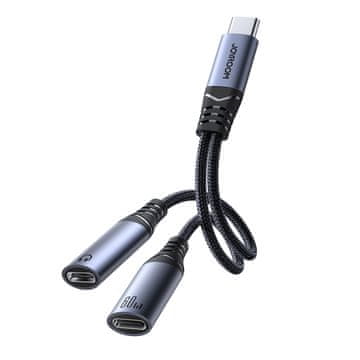 Joyroom 2u1 adapter za punjenje + slušalice USB-C na 2x USB-C crne boje
