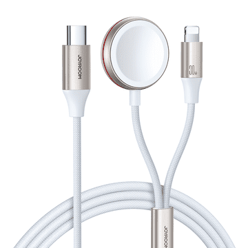 Joyroom 2u1 Lightning kabel za iPhone i bežični punjač za Apple Watch USB-C 1,5 m bijeli