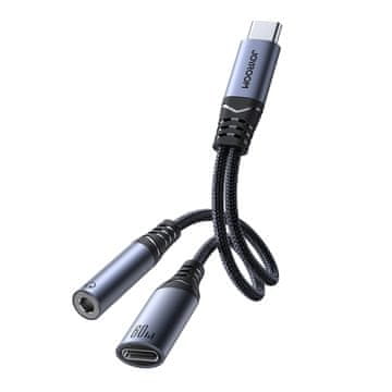 Joyroom 2u1 adapter za punjenje + slušalice USB-C na USB-C / mini priključak 3,5 mm crni