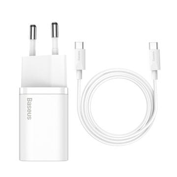 BASEUS 25W 3A BRZI ZIDNI PUNJAČ S 1M USB-C NA USB-C KABELOM BIJELI