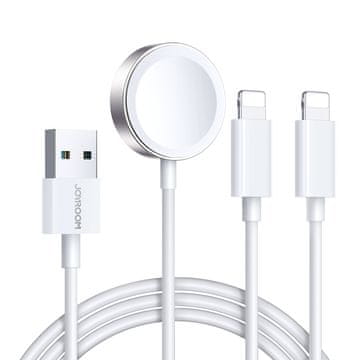 Joyroom 3u1 USB-A kabel s induktivnim punjačem + 2x iPhone Lightning 1,2 m bijeli