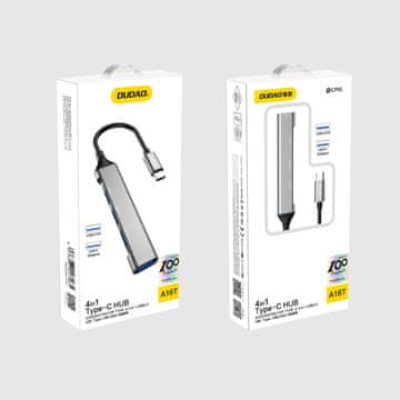 DUDAO HUB razdjelnik s USB-C utičnice na 4x USB crno-sivi
