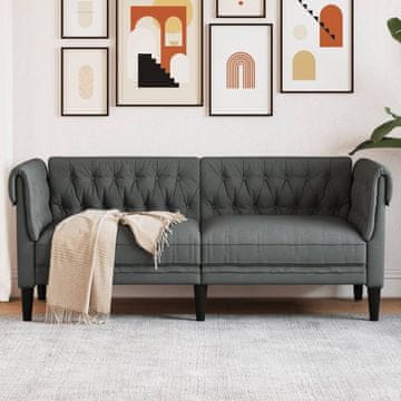Vidaxl Chesterfield sofa, dvosjed, tamno siva, presvlaka od tkanine