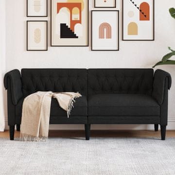 Vidaxl Chesterfield sofa, dvosjed, crna, presvlaka od tkanine