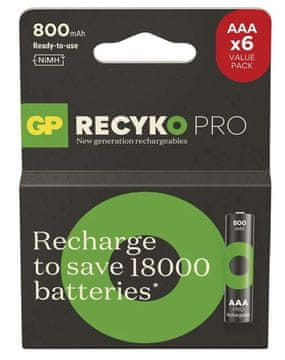 GP ReCyko Pro HR03 (AAA) punjiva baterija, 800 mAh, 6 komada