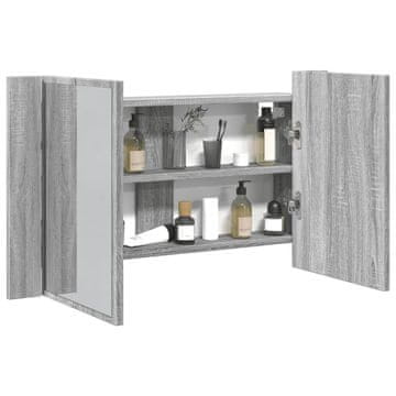 Vidaxl Kupaonski ormarić s ogledalom i LED svjetlima, sivi hrast, 80x12x45 cm, akril