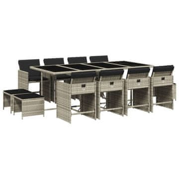 Vidaxl 13-dijelni vrtni blagovaonski set s jastucima svijetlosivi