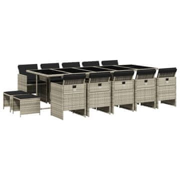 Vidaxl 15-dijelni vrtni blagovaonski set s jastucima svijetlosivi