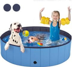 Netscroll Sklopivi bazen za pse i djecu, bez napuhavanja, PVC otporan na ogrebotine, protuklizno dno, odvodni čep, promjer 80 cm, plava boja, PawlyPool