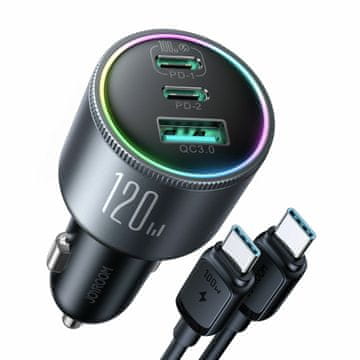 Joyroom Auto punjač 12V 24V 120W PD QC TipA TipC crni JR-CCN07