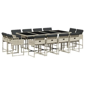 Vidaxl 13-dijelni vrtni blagovaonski set s jastucima svijetlosivi