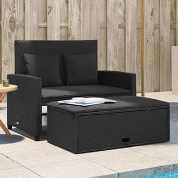 Vidaxl Vrtna sofa s jastucima, dvosjed, crna, poli ratan