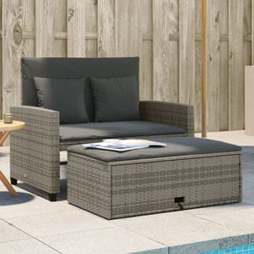 Vidaxl Vrtna sofa s jastucima, dvosjed, siva, poli ratan