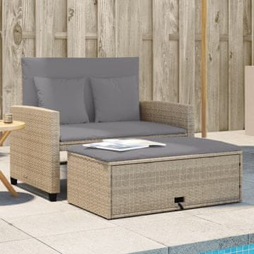 Vidaxl Vrtna sofa s jastucima, dvosjed, bež, poli ratan