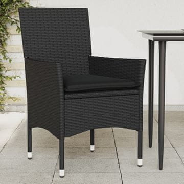 Vidaxl Vrtne stolice s jastucima, set od 2, crne, poli ratan