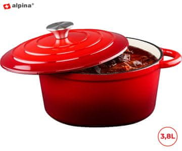 Alpina lonac od lijevanog željeza, s poklopcem, crvena