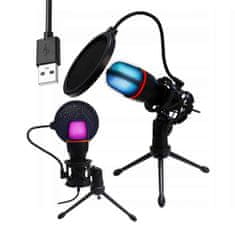 Dexxer Tablica LED RGB kondenzatorski stajaći mikrofon USB + tronožac