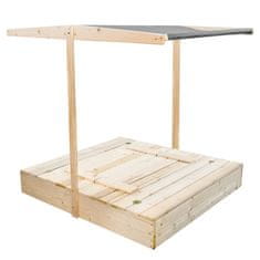 Aga Dječje drveno pješčaniko s krovom 120x120 cm Sivo