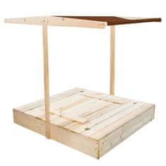 Aga Dječje drveno pješčaniko s krovom 120x120 cm Smeđe