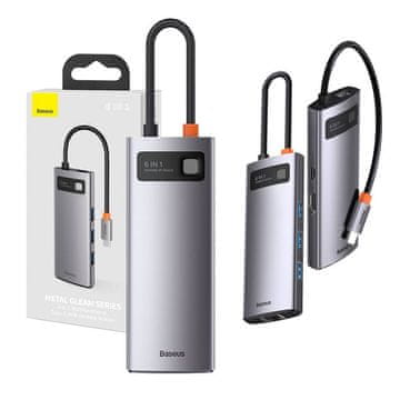 BASEUS Hub 6u1 Baseus Metal Gleam serija, USB-C na 3x USB 3.0 + HDMI + USB-C PD + Ethernet RJ45
