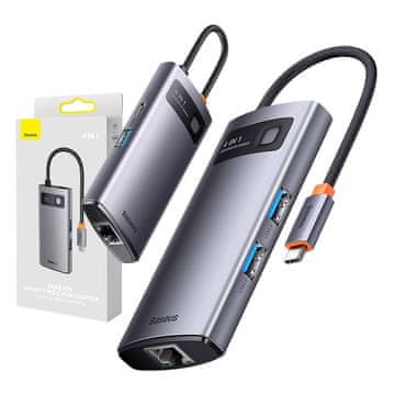 BASEUS Hub 4u1 Baseus Metal Gleam serija, USB-C na 3x USB 3.0 + Ethernet RJ45