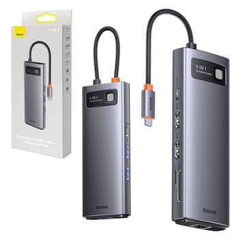 BASEUS Hub 9u1 Baseus Metal Gleam serija, USB-C na 2x USB 3.0 + 2x HDMI + USB 2.0 + USB-C PD + Ethernet RJ45 + microSD/SD